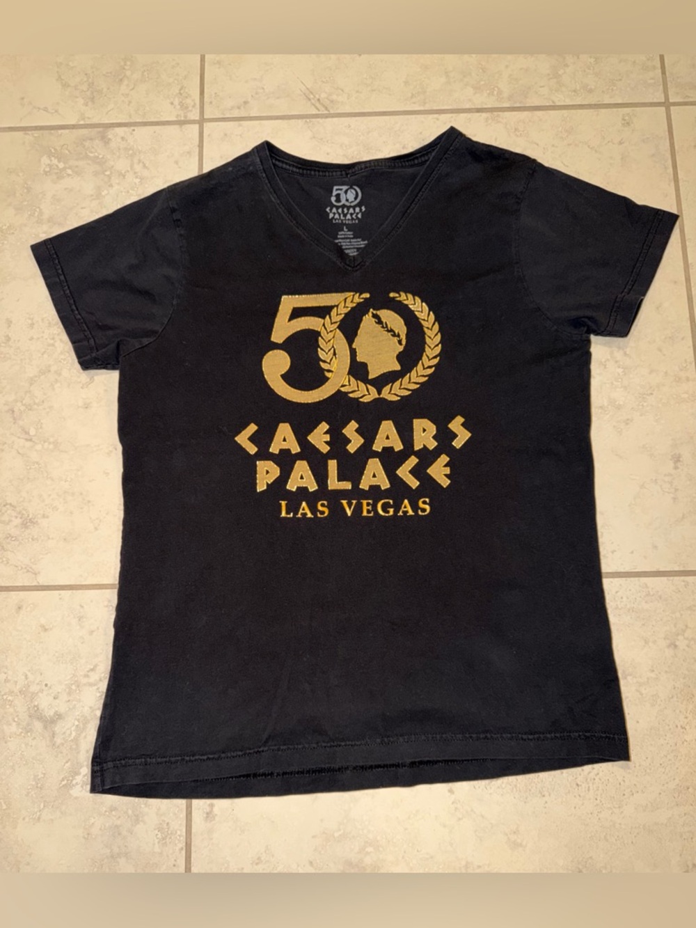 Caesars Palace Las Vegas 50th Anniversary V-Neck Tee - Black/Gold
